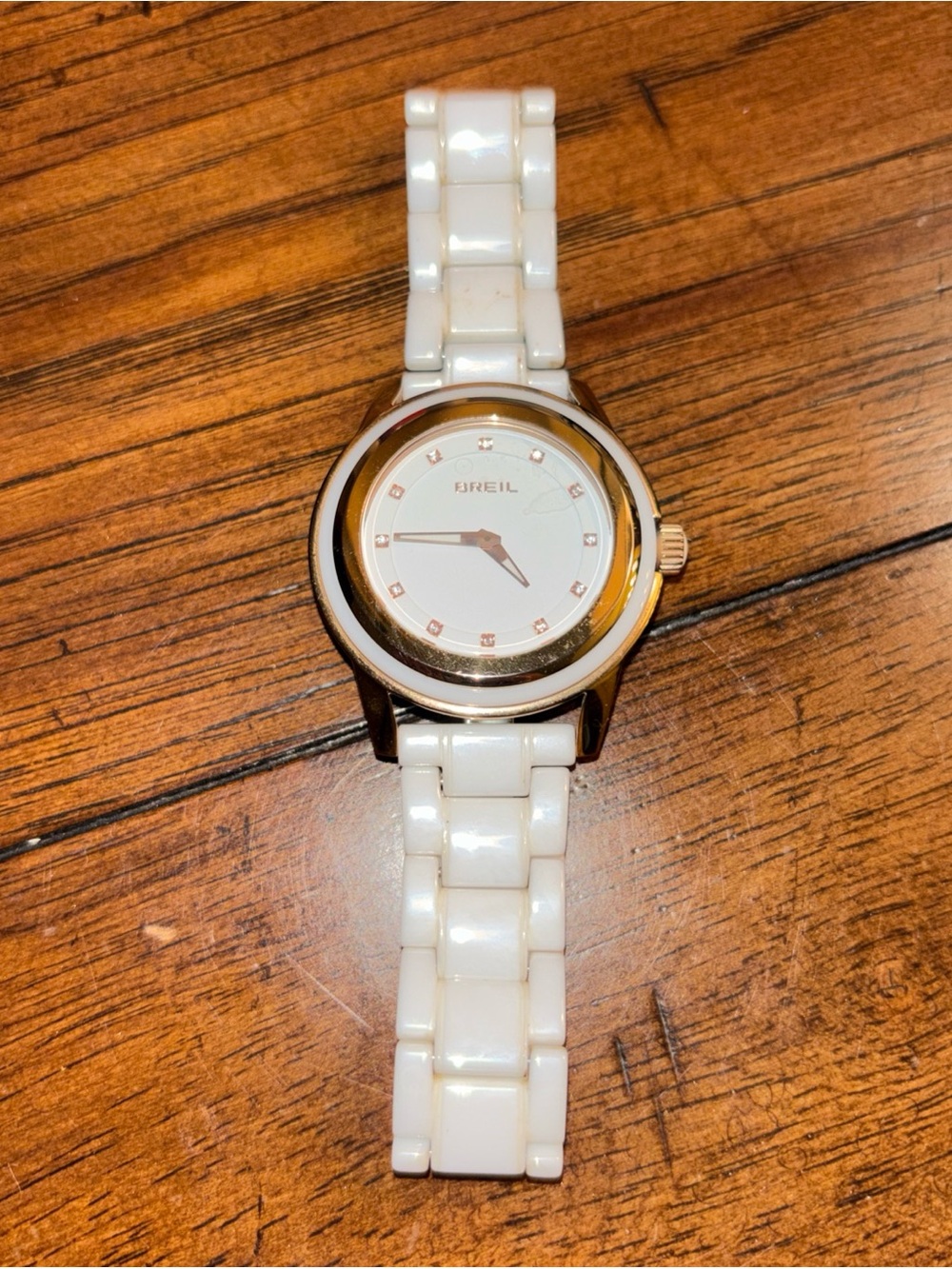 Elegant Breil Orchestra Watch: Rose Gold Steel, White Ceramic, Swarovski Markers